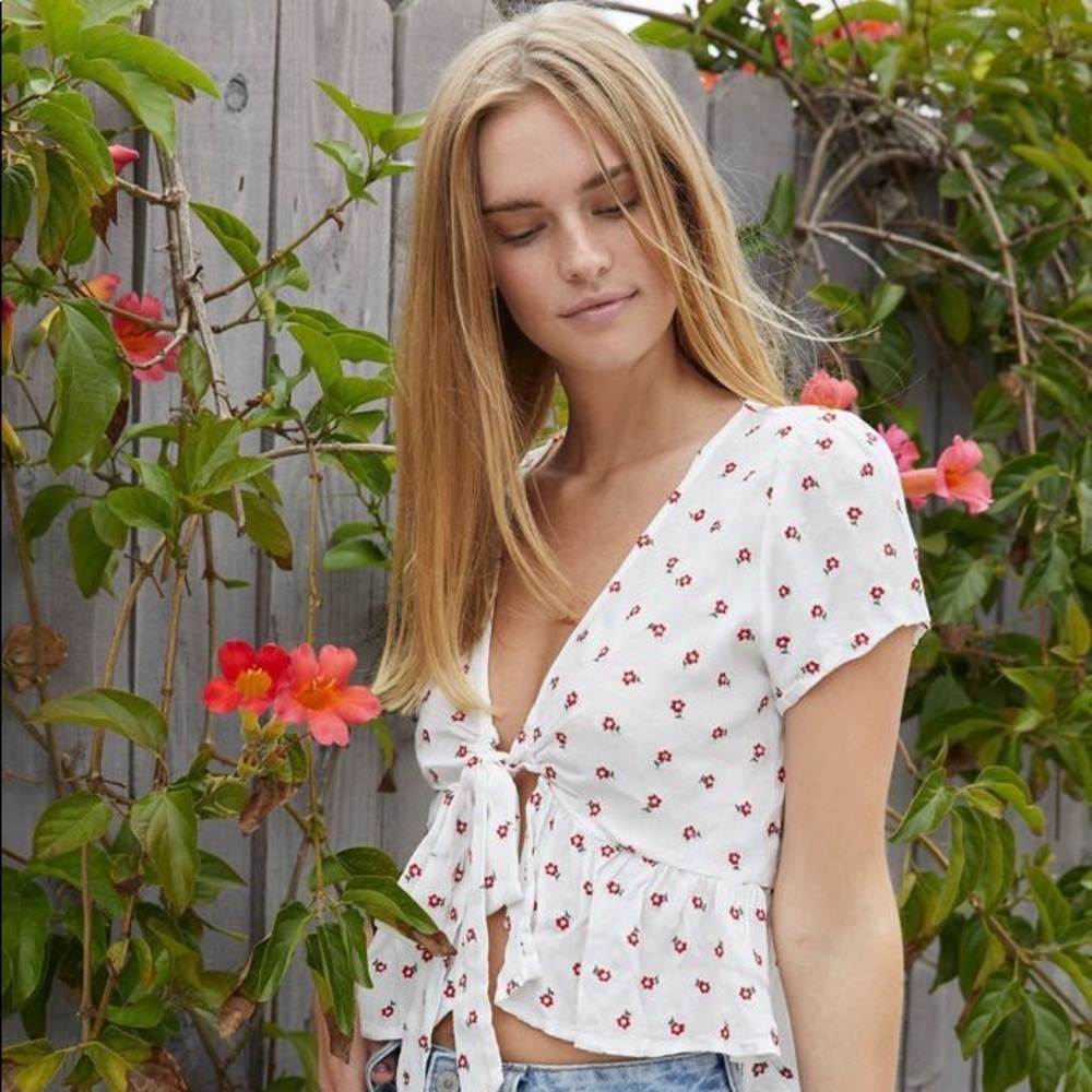 John Galt Tie Front Flower Top